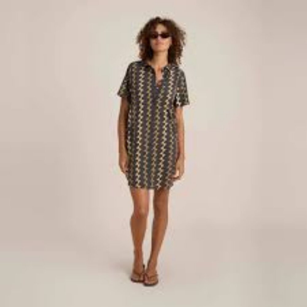 Roark Black and Yellow Geometric Short-Sleeve Shirt Dress
